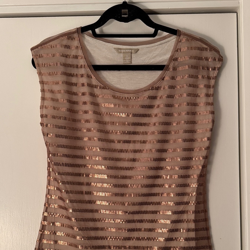 Banana Republic Sequin Striped Top in Rose Gold